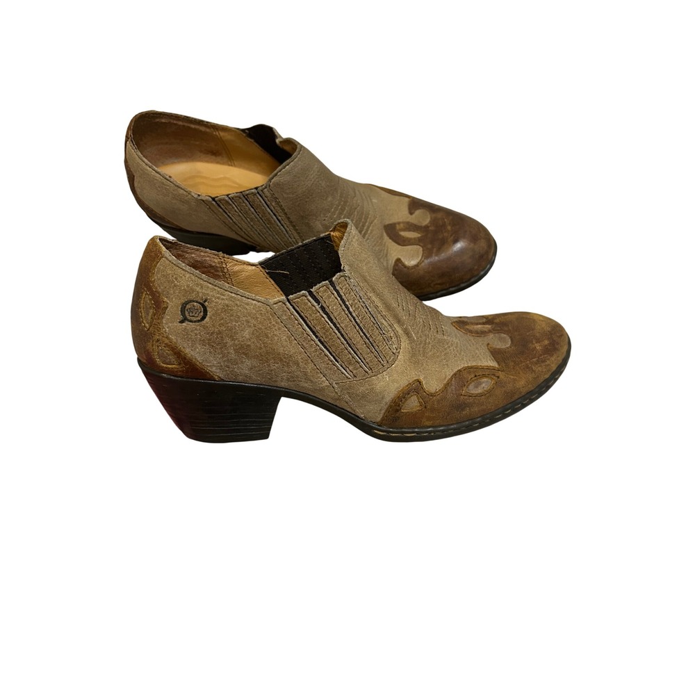 Born Amibeth Basa Nova Bootie Born B75516 Leather Taupe / Tan Size US 8.5 EU 40